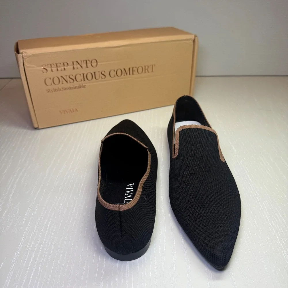 VIVAIA‎ Square-Toe Loafers Black | NWT - EU 38 / US 7–7.5 + FREE Slippers